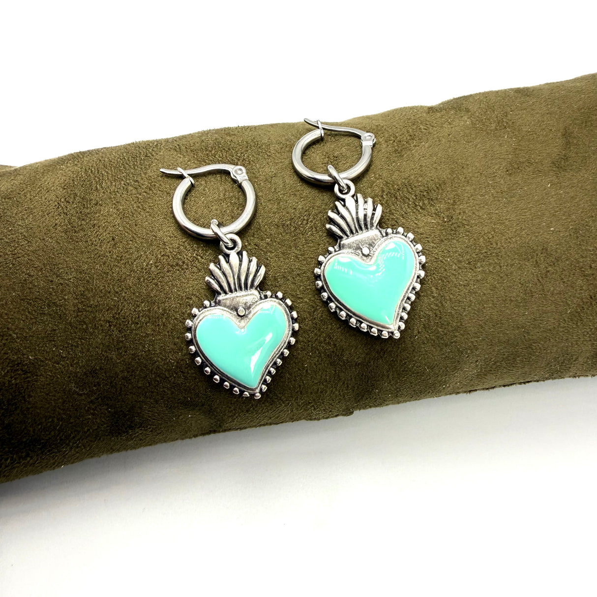 Orecchini Cuore sacro fiamma Verde Acqua