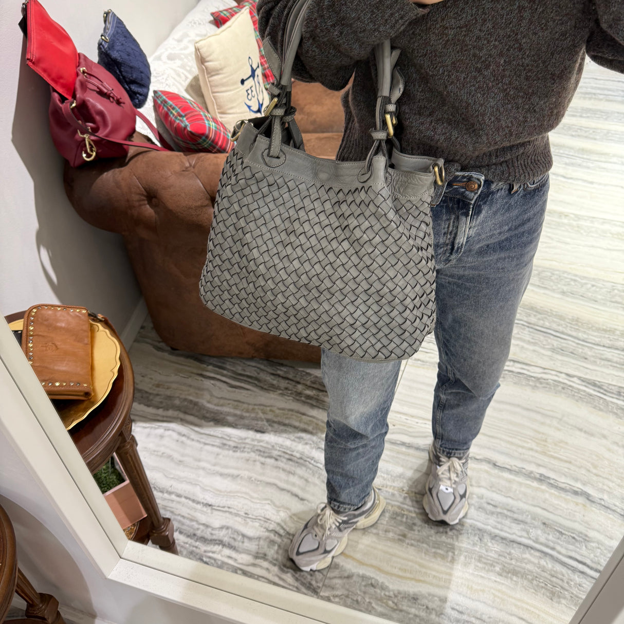 Borsa Intreccio Small Grigio Chiaro