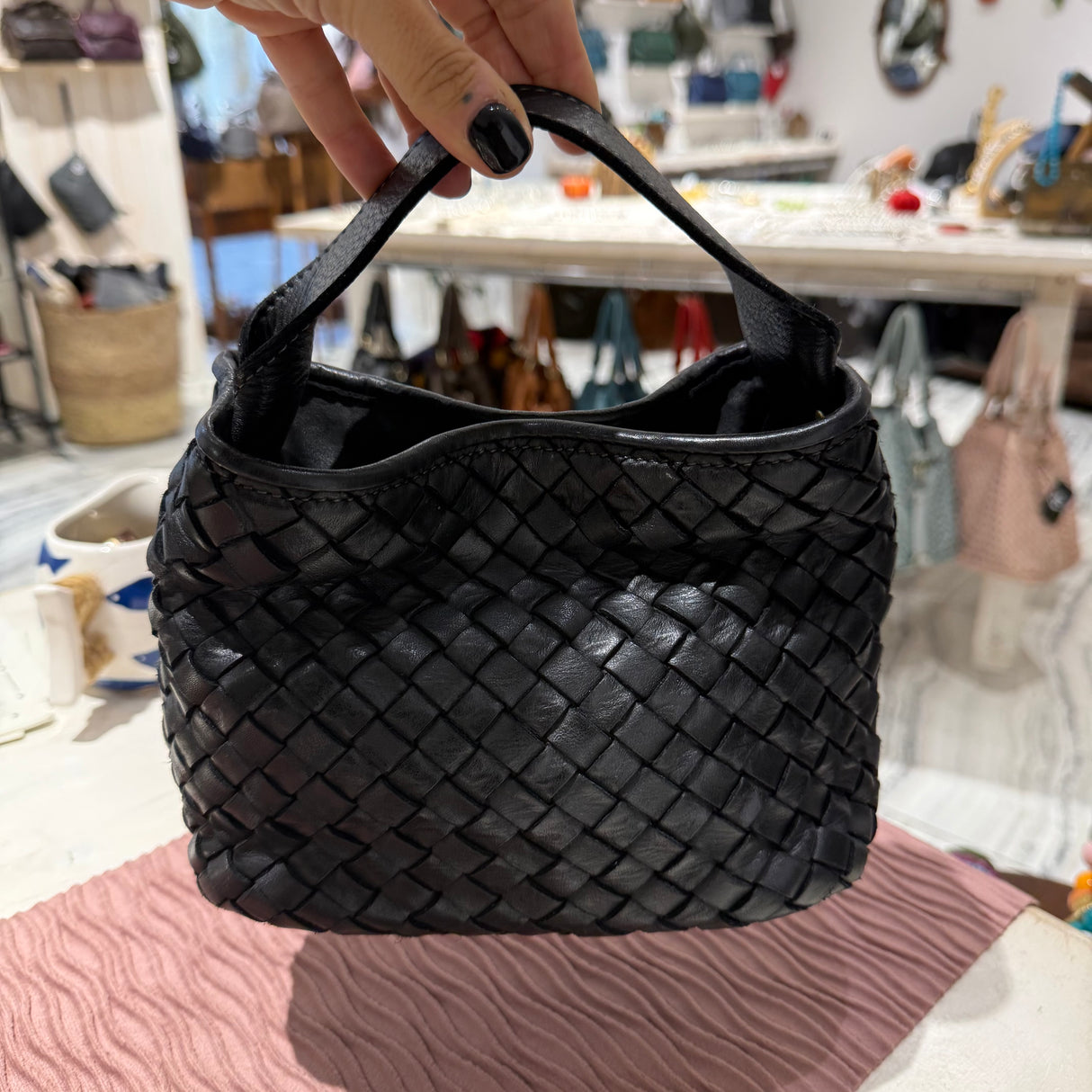 Borsa Mirtilla Small intrecciata Black