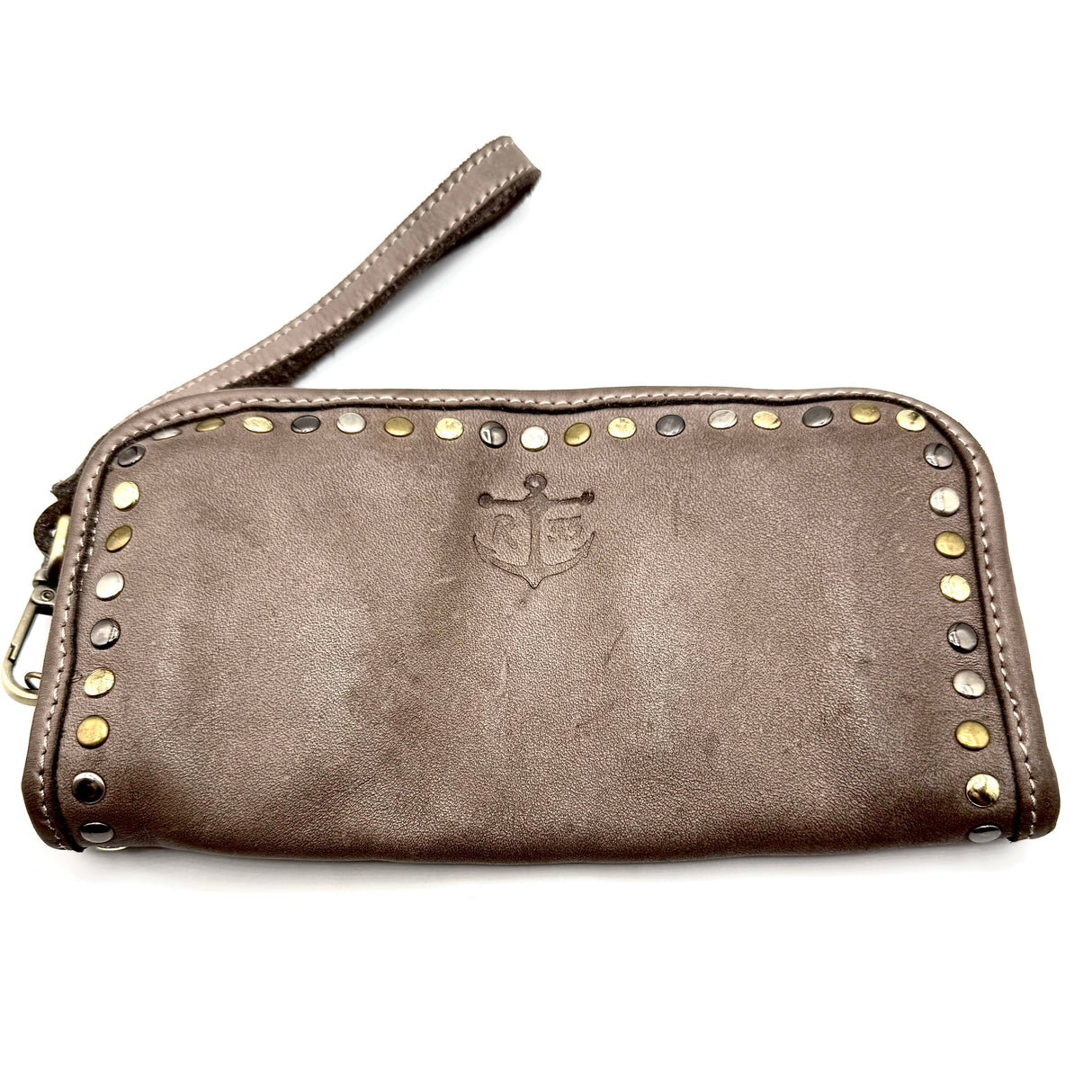 Portafoglio pelle e borchie Taupe