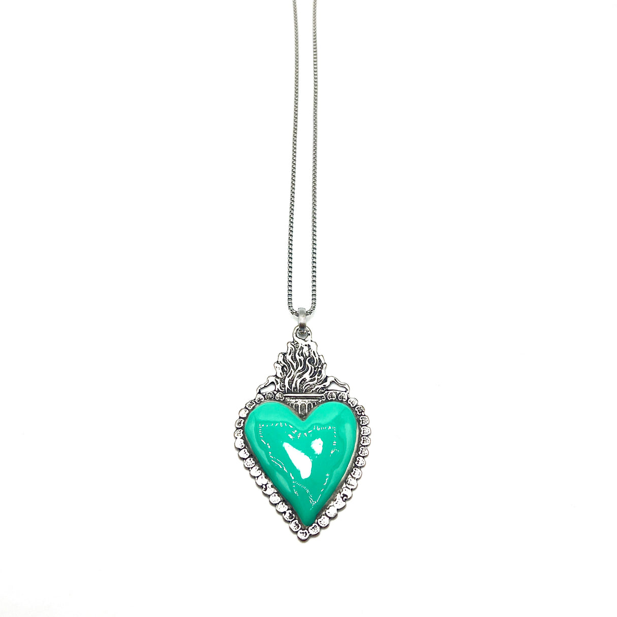 Collana Cuore Sacro BIG 2 Verde Acqua