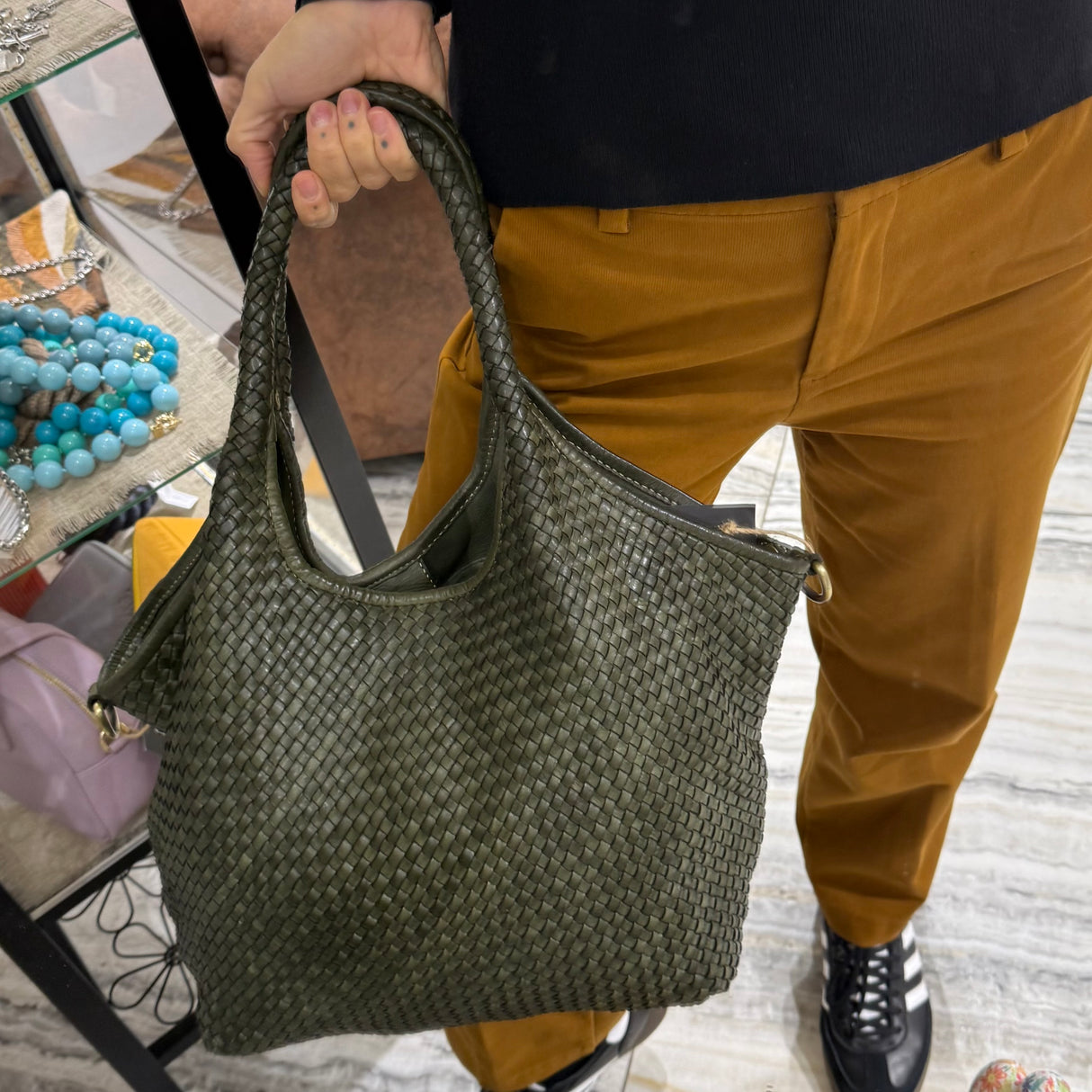 Borsa Shopper Harry intrecciata Verde Militare