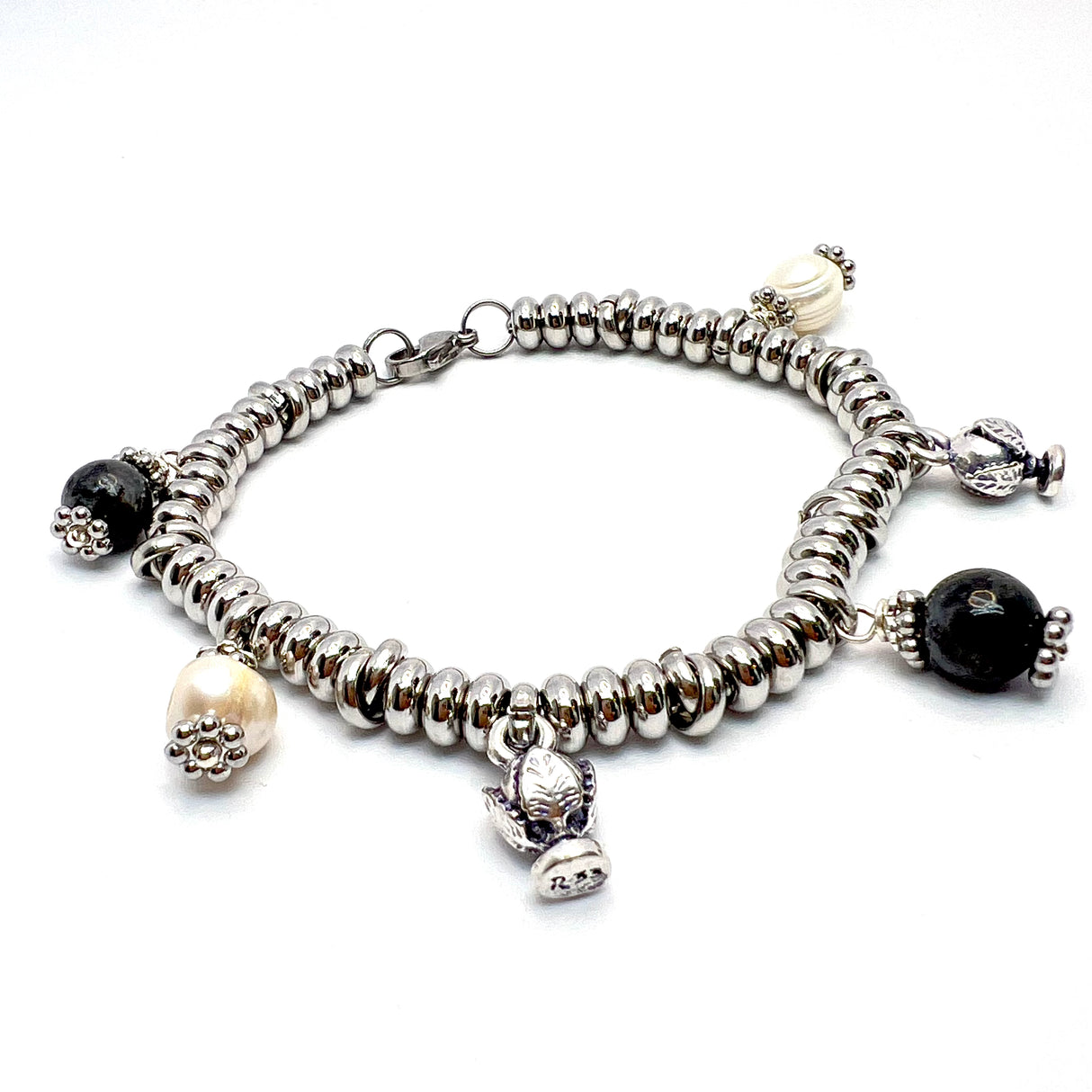 Bracciale Rainbow pumino perla e Labradorite