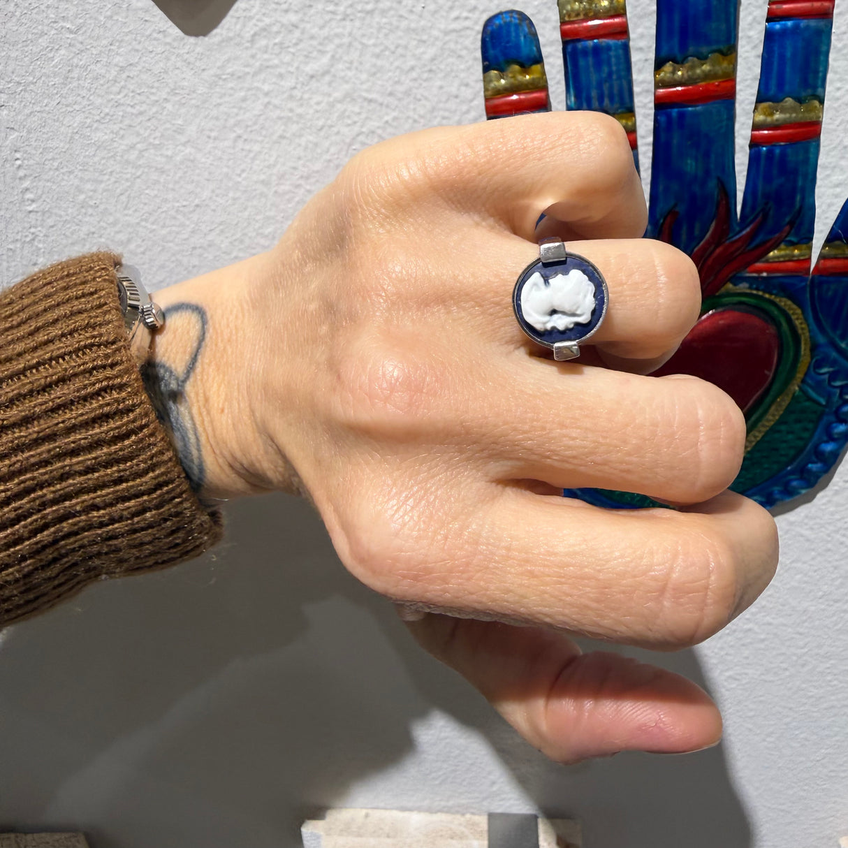 Anello Cammeo Blu Slim 2 Argento925