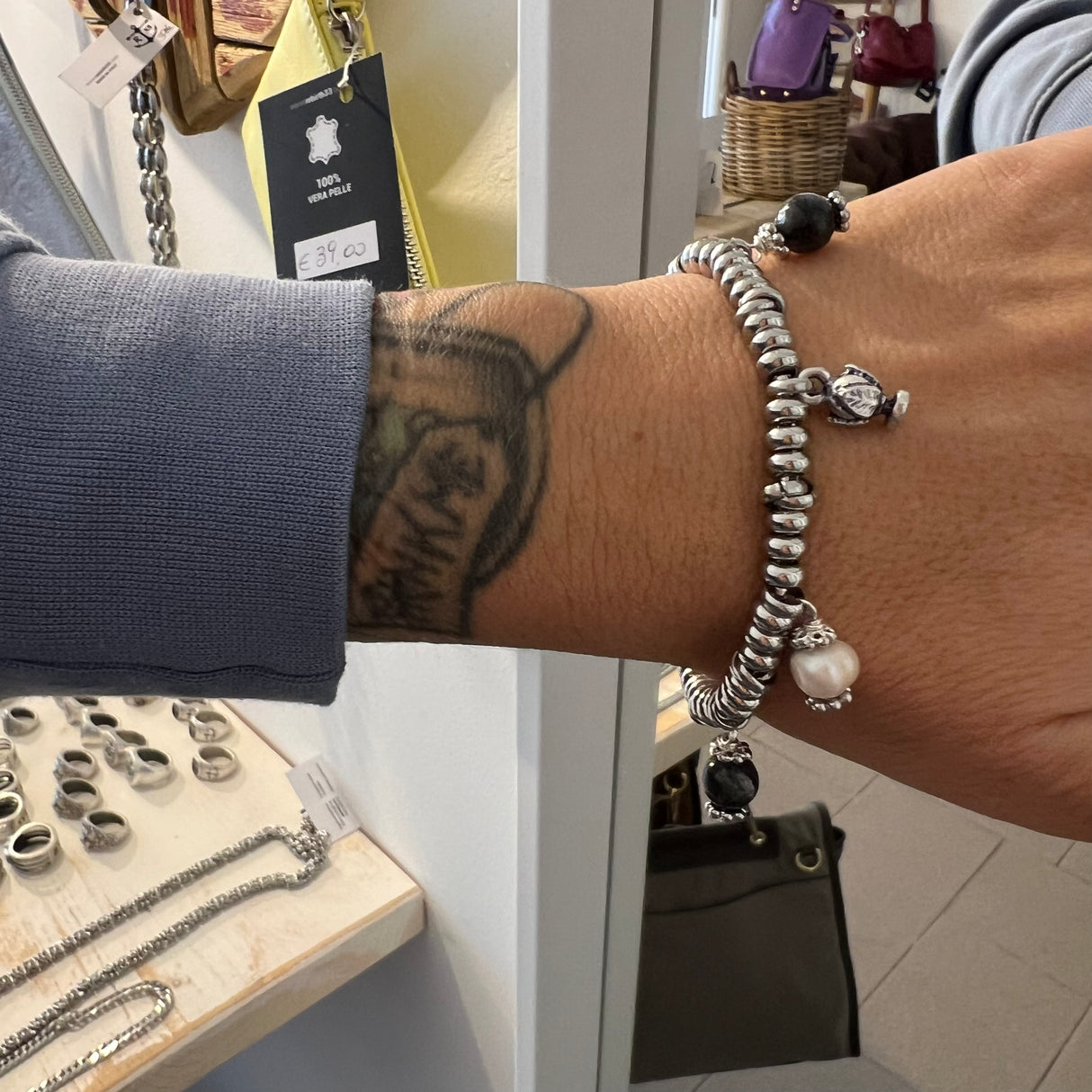 Bracciale Rainbow pumino perla e Labradorite