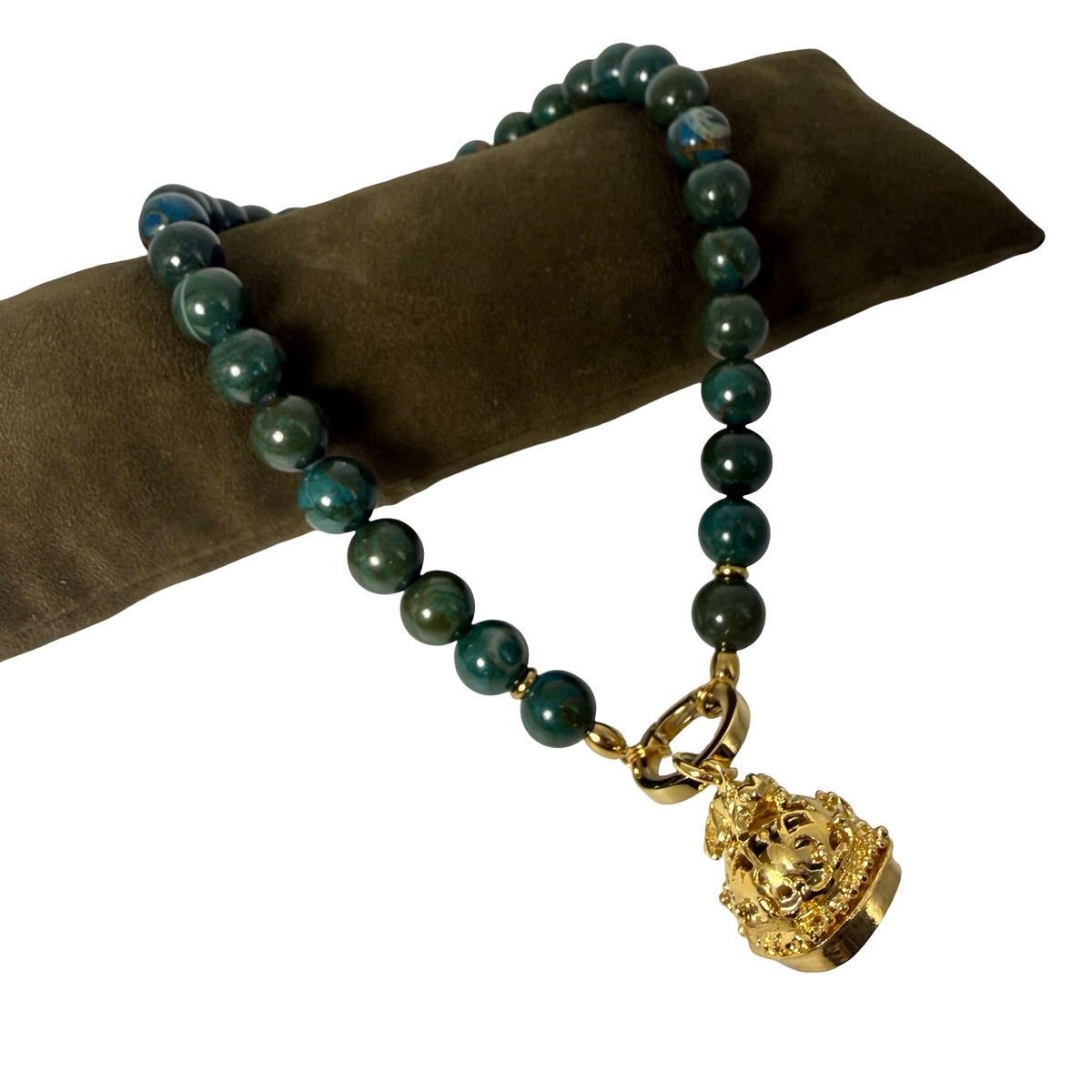 Collana Crisocolla con Lanterna rana Giada Verde