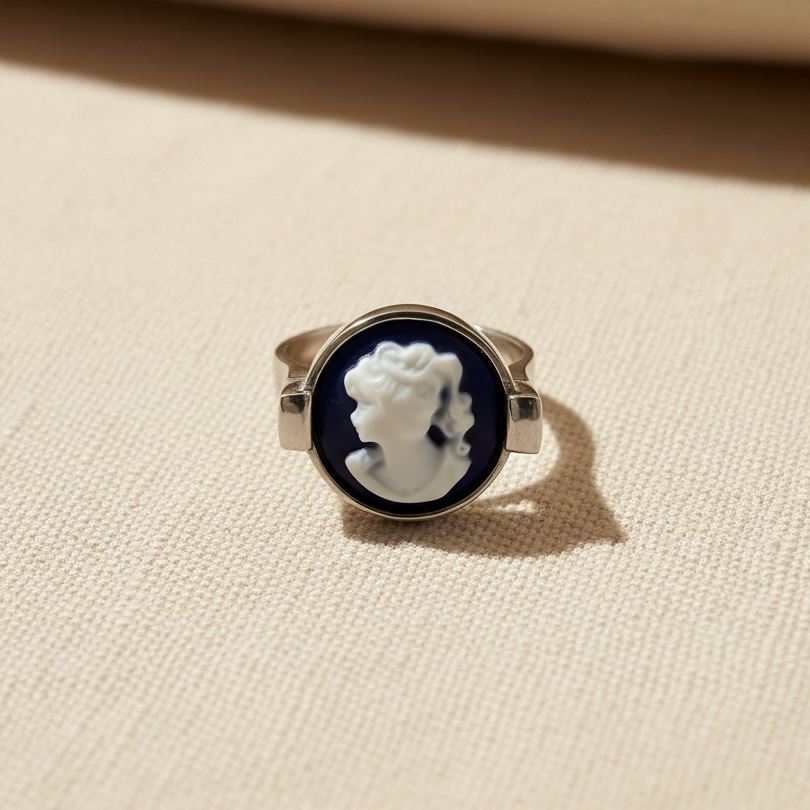 Anello Cammeo Blu regolabile