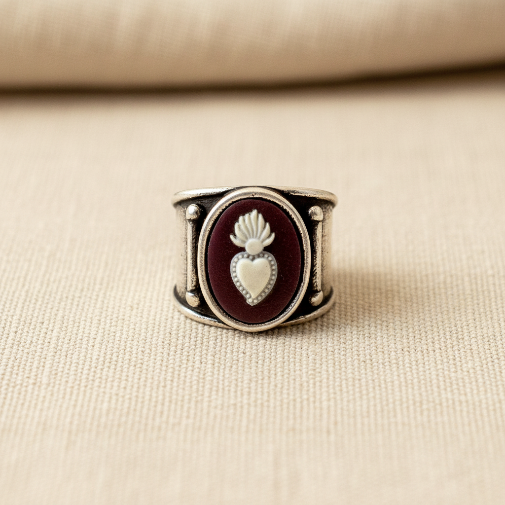 Anello Cammeo Cuore Sacro Bordeaux