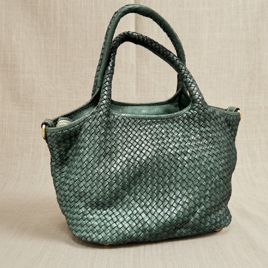 Borsa verde su lino beige, foto 1
