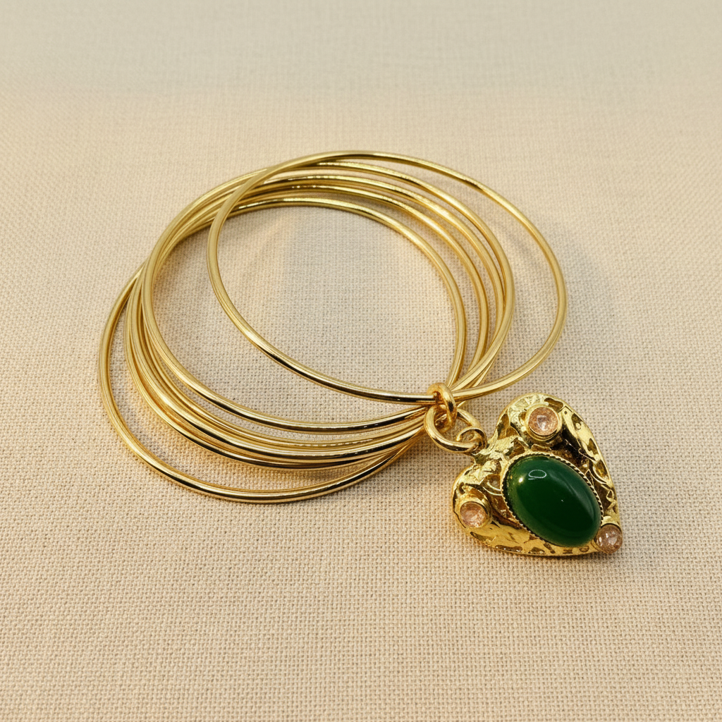 Bracciale Lanterna Cuore Giada Verde - Sfondo Caldo