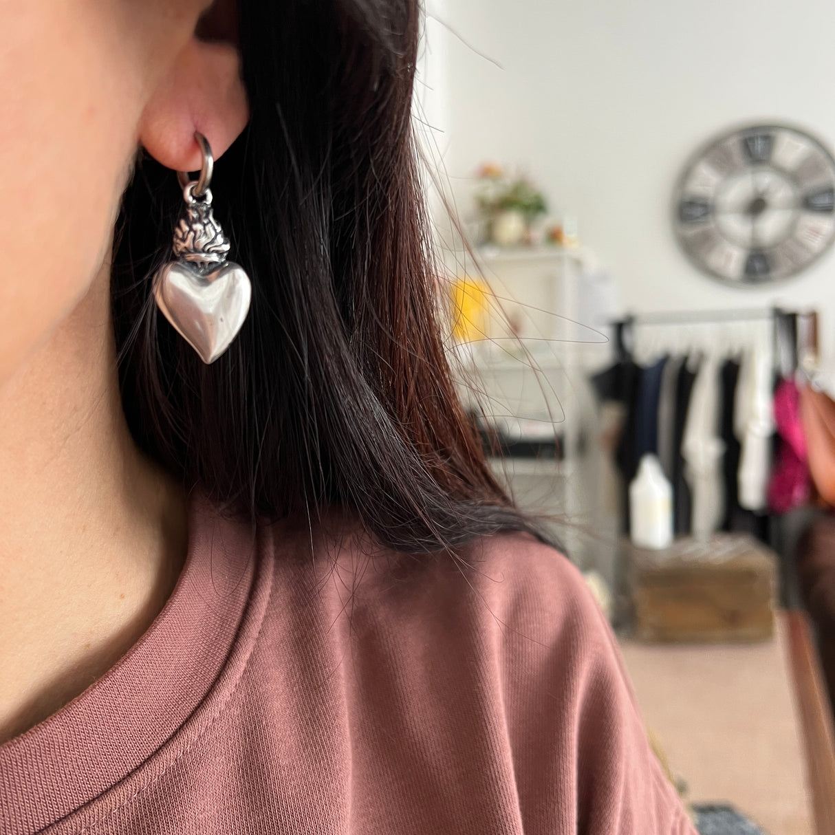 Orecchini Cuore sacro fiamma pendenti