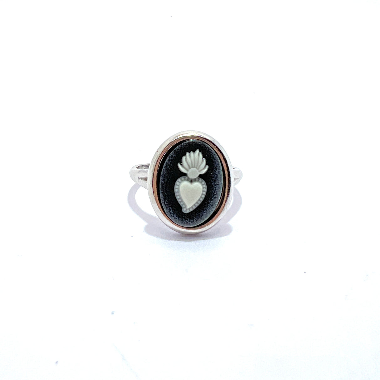 ANELLO CAMMEO CUORE SACRO NERO SLIM ARGENTO925
