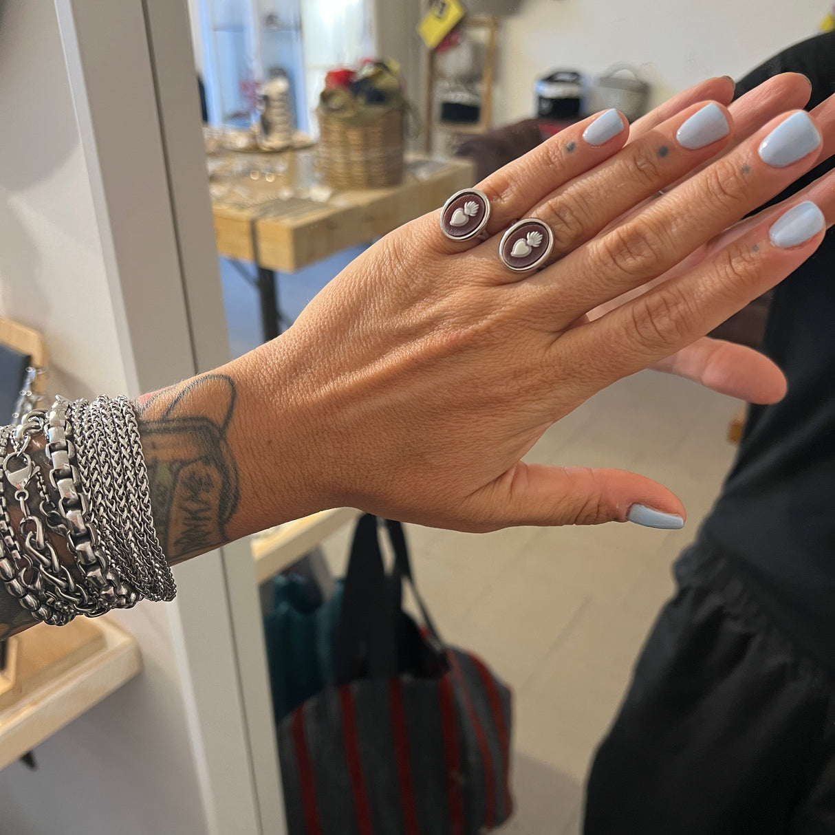 ANELLO CAMMEO CUORE SACRO Bordeaux SLIM ARGENTO925