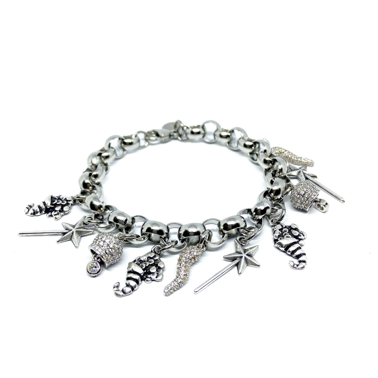 Bracciale charm Campanella, Bacchetta magica, Cornucopia e Corno