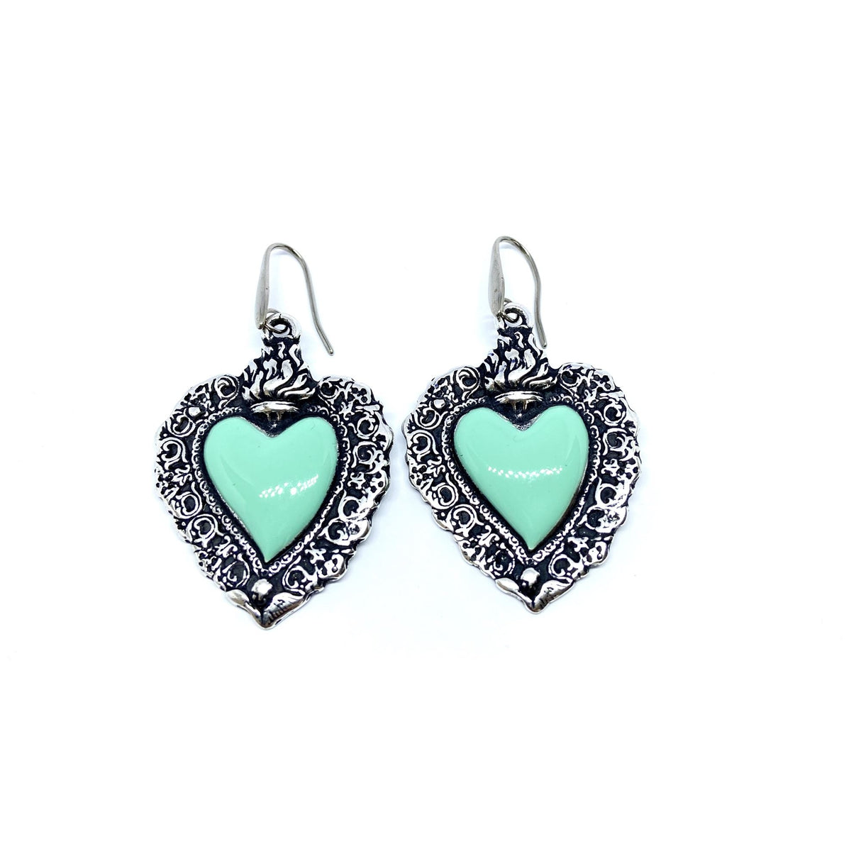 Orecchini pendenti Cuore Sacro Verde Acqua