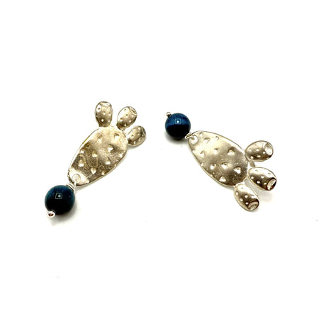 Orecchini Fico d'India Argento925 Occhio di Tigre Blu