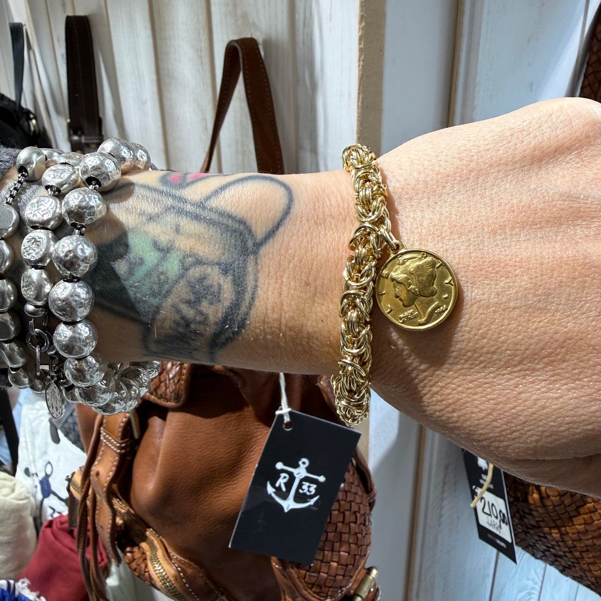Bracciale Bizantina con Moneta Dorato