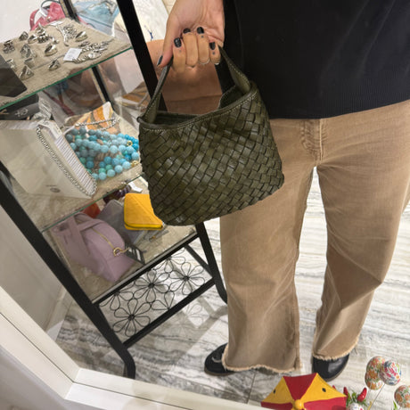 Borsa Mirtilla Small intrecciata Verde Militare
