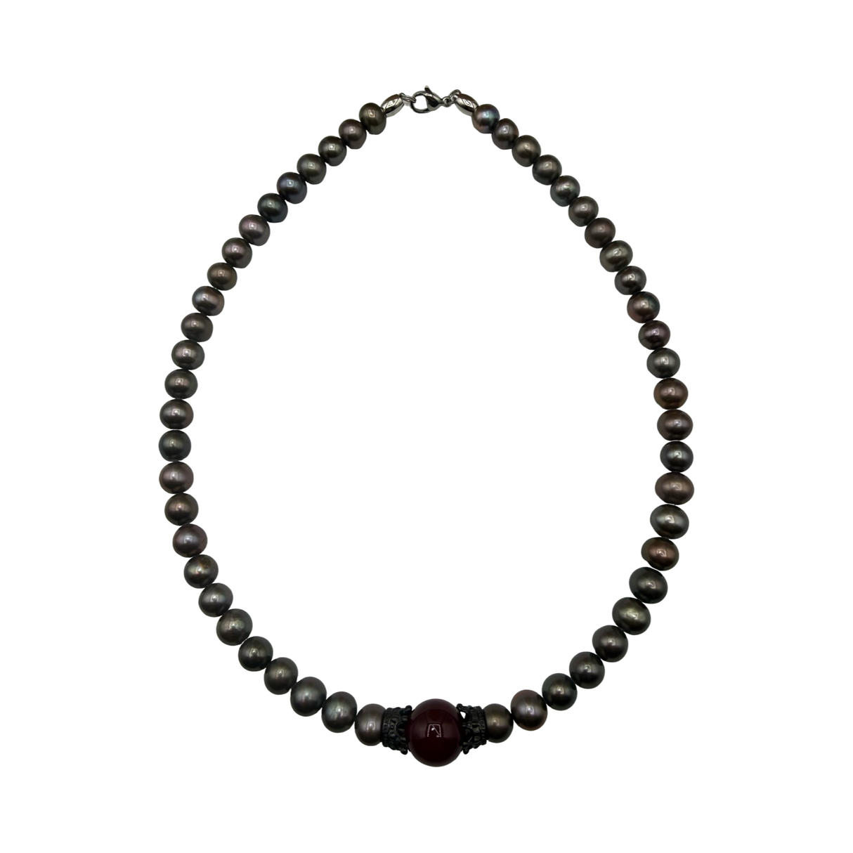 Collana Perle grigie e Corone in acciaio inossidabile