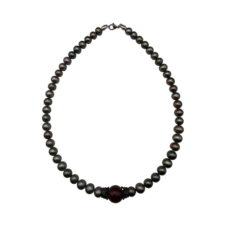 Collana Perle grigie e Corone in acciaio inossidabile