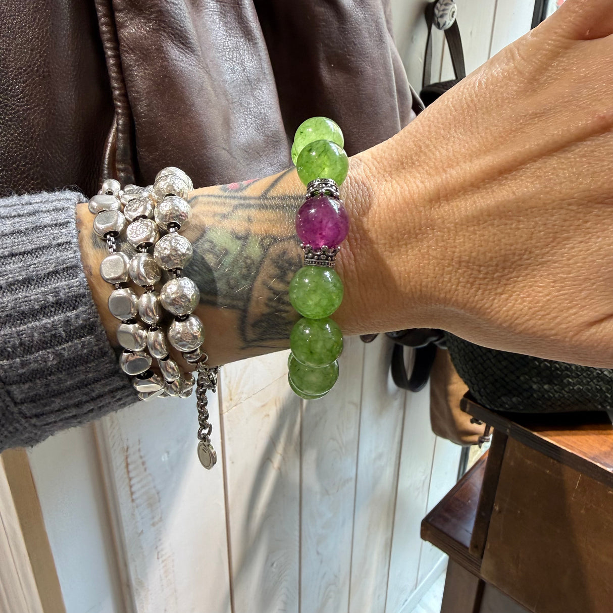 Bracciale Agata Verde, Viola e Corone