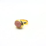 Anello ovale Etrusco Cabochon Ottone e Giada rosa