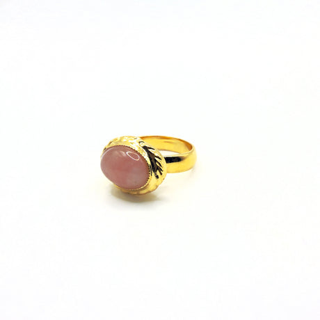 Anello ovale Etrusco Cabochon Ottone e Giada rosa