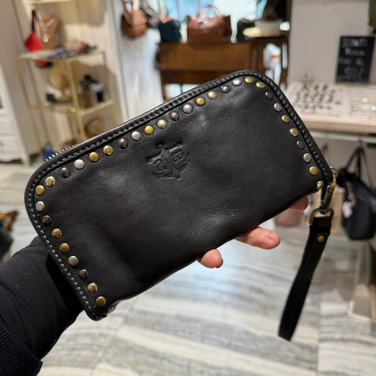 Portafoglio pelle e borchie Black