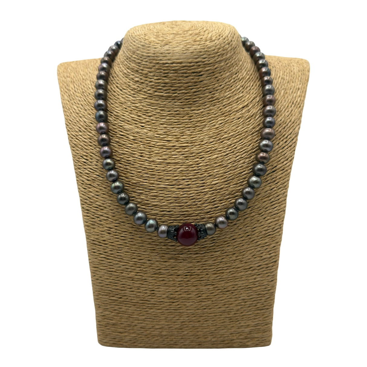 Collana Perle grigie e Corone in acciaio inossidabile