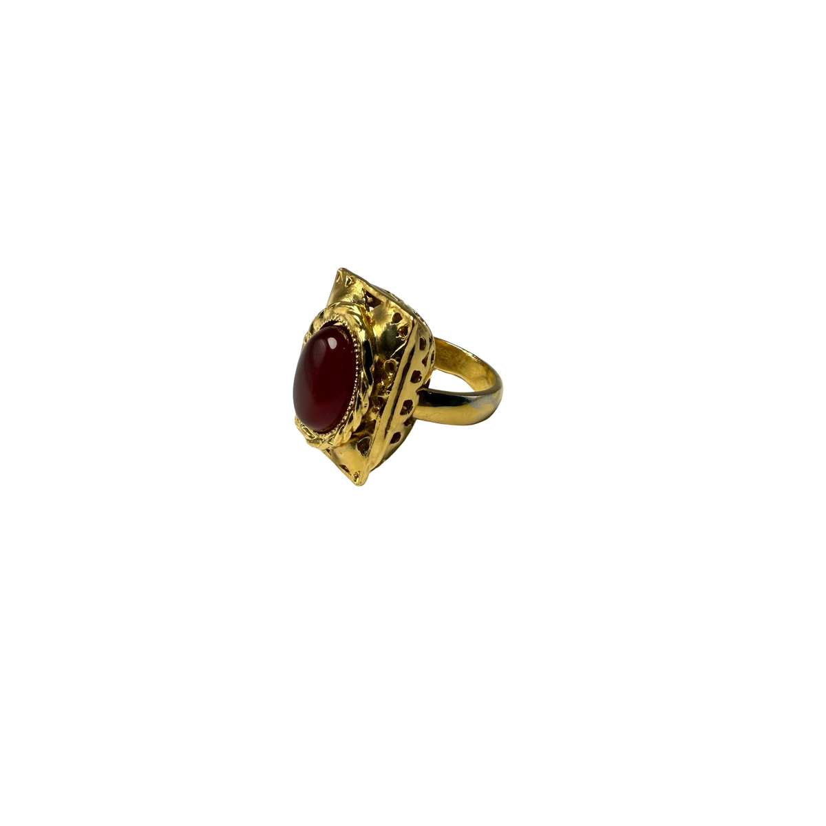 Anello rettangolo Etrusco Cabochon Ottone e Corniola