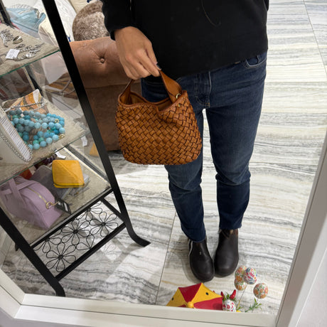 Borsa Mirtilla Small intrecciata Cuoio