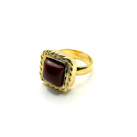 Anello quadrato Etrusco Cabochon Ottone e Giada