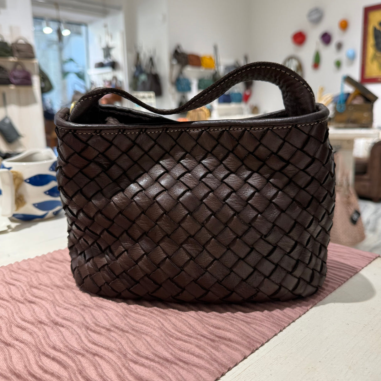 Borsa Mirtilla Small intrecciata Testa di Moro