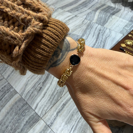 Bracciale Bizantina Dorata e pietra semipreziosa Black