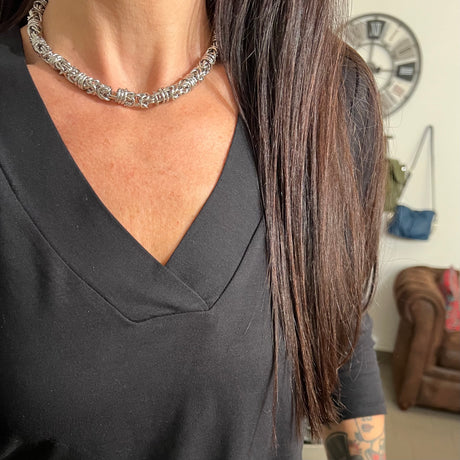 COLLANA BIZANTINA CON ANELLI RITORTI 0,8 MM
