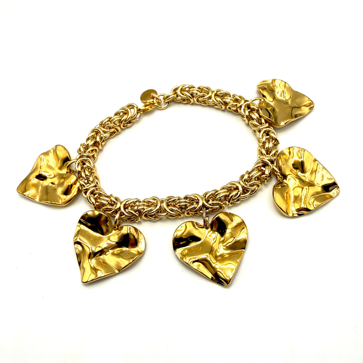 Bracciale Bizantina Dorata e Cuori Acciaio inossidabile