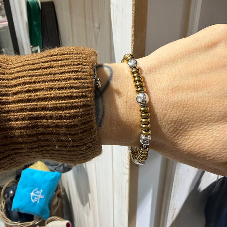 Bracciale Girelle Acciaio gold e pepite cubo Argento925