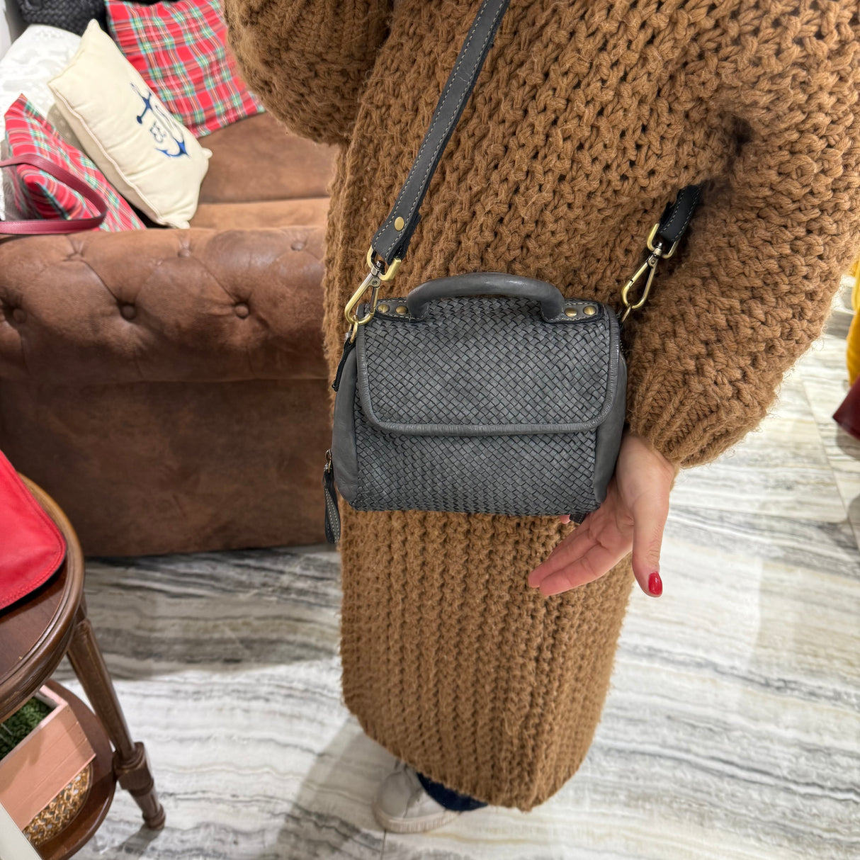 Borsa PIMMA intrecciata Grigio canna di fucile