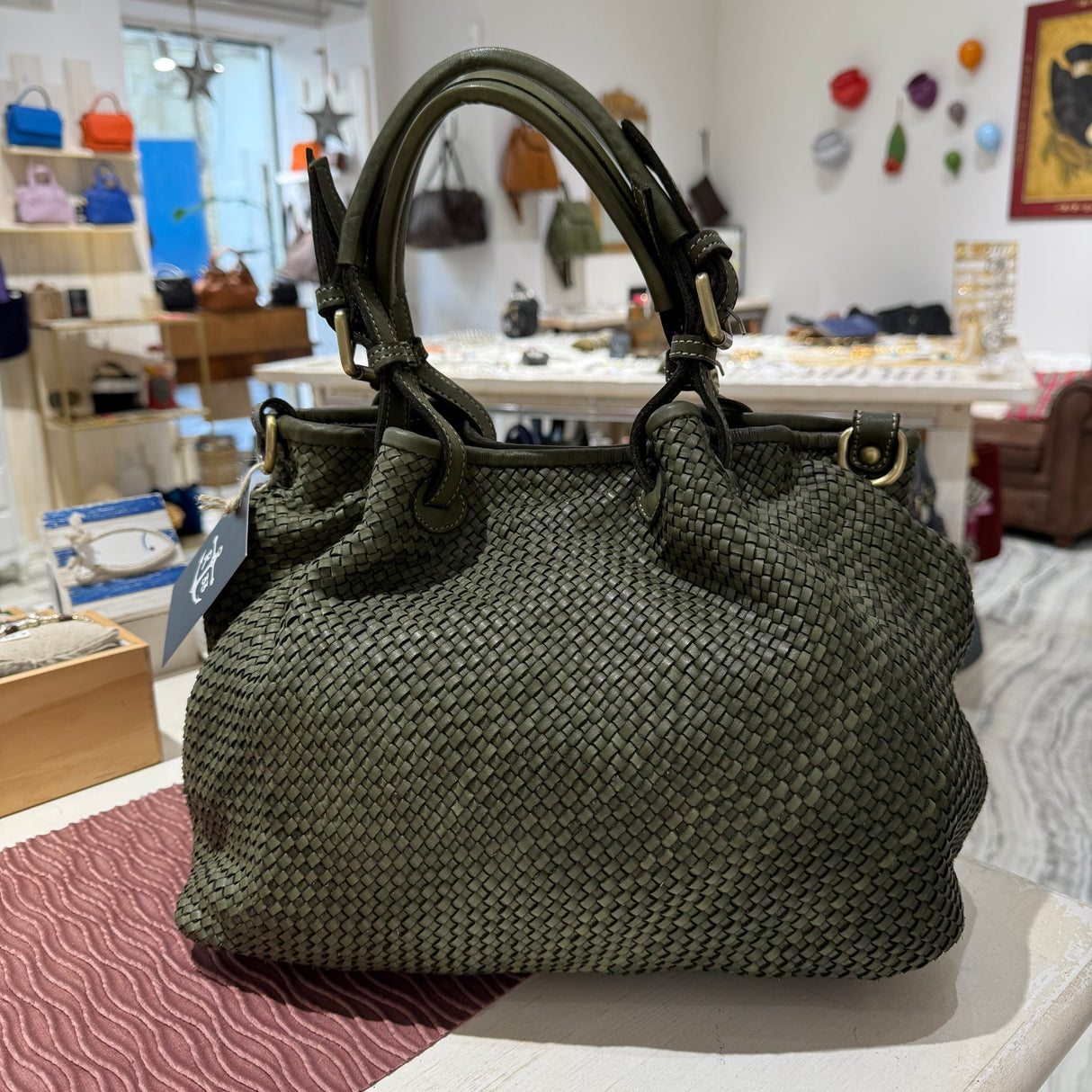 Borsa Rachele pelle Verde Militare