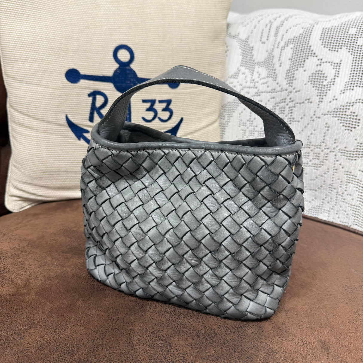 Borsa Mirtilla Small intrecciata Grigio Chiaro