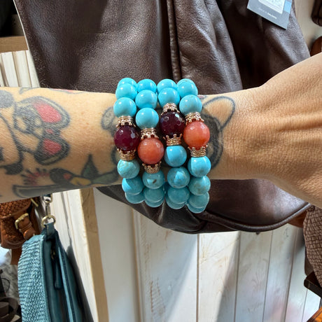 Bracciale Pasta di Turchese, Giada rubino e Corone