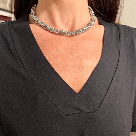 COLLANA BIZANTINA CON ANELLI RITORTI 0,8 MM