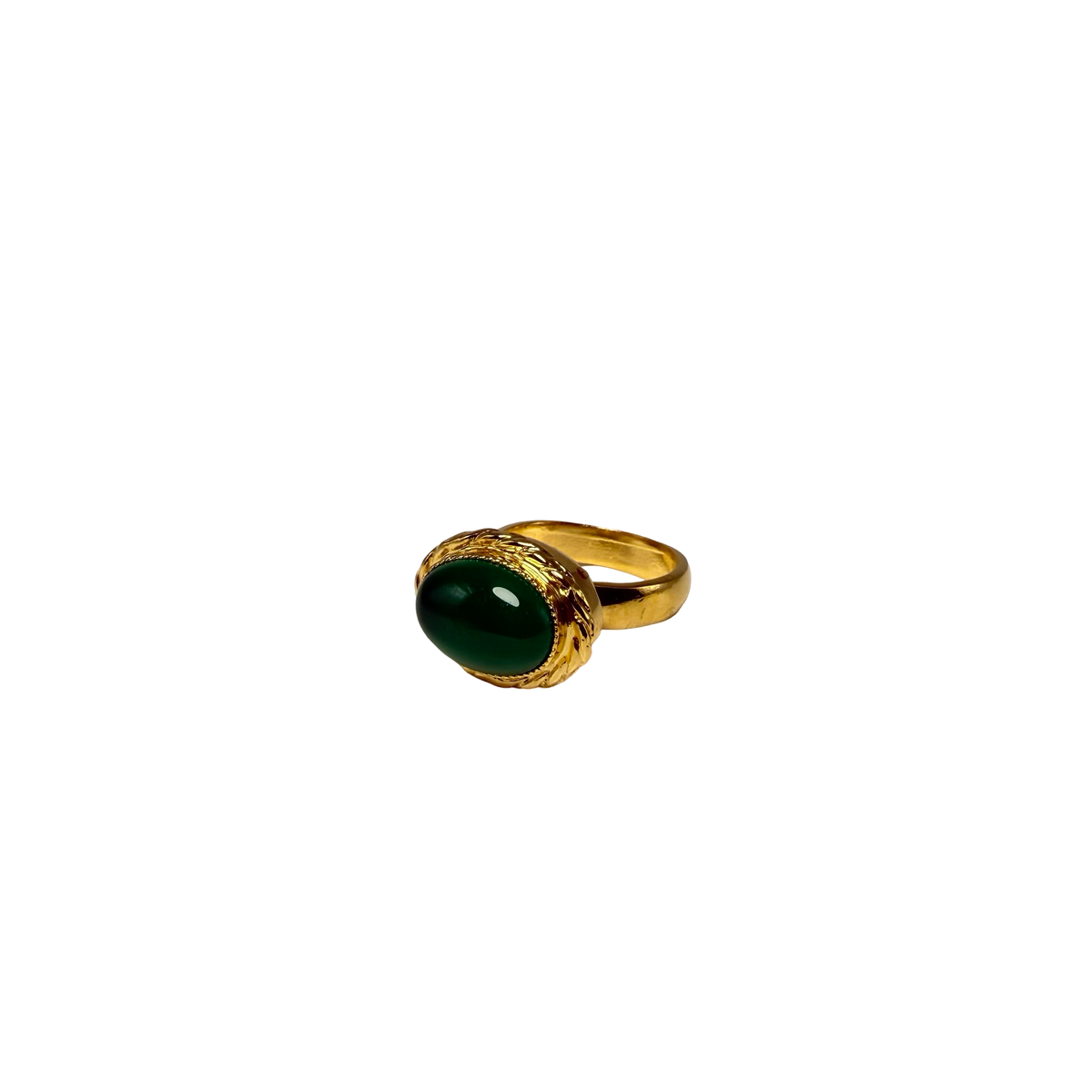 Anello ovale Etrusco Cabochon Ottone e Giada verde