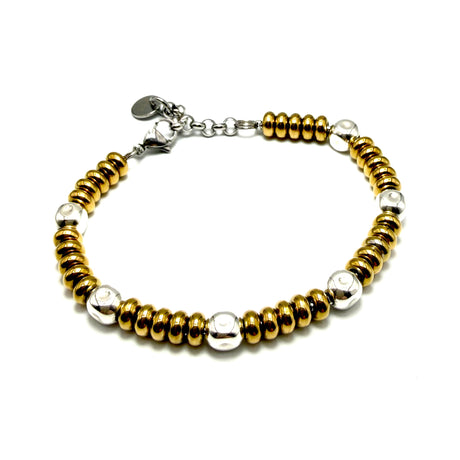 Bracciale Girelle Acciaio gold e pepite cubo Argento925