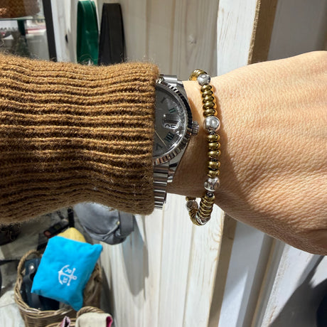 Bracciale Girelle Acciaio gold e pepite cubo Argento925