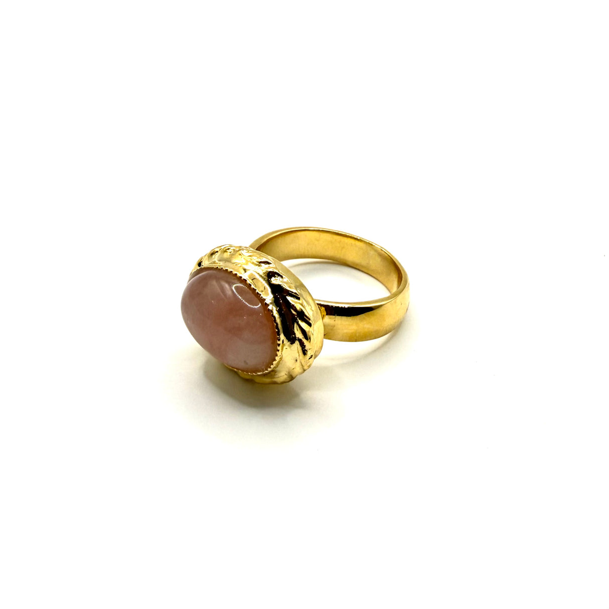 Anello ovale Etrusco Cabochon Ottone e Giada rosa