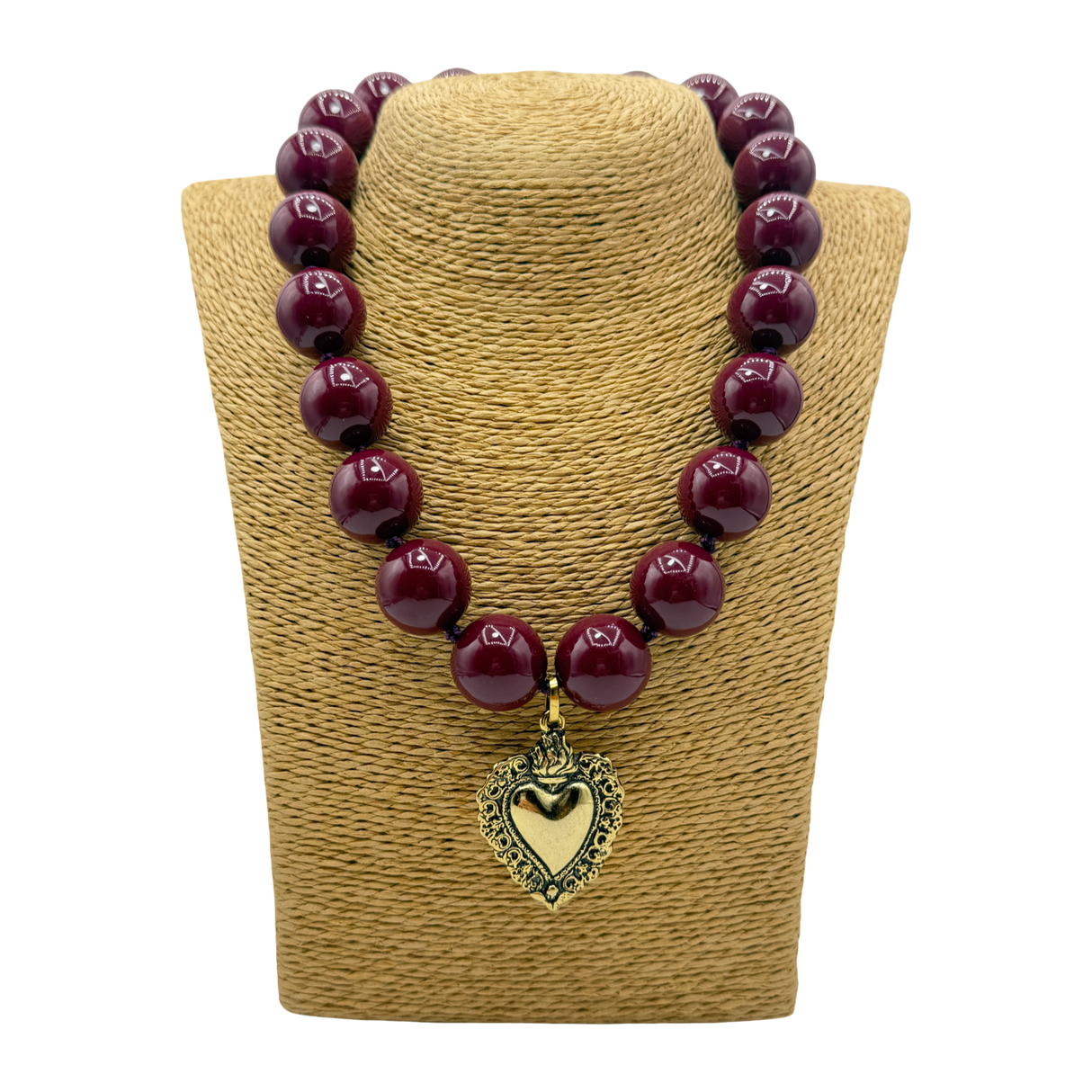Collana Resina Borgogna e Cuore Sacro Gold