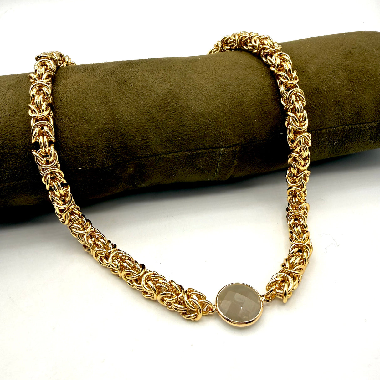 Collana Bizantina Dorata e pietra acciaio inossidabile