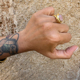 Anello ovale Etrusco Cabochon Ottone e Giada rosa