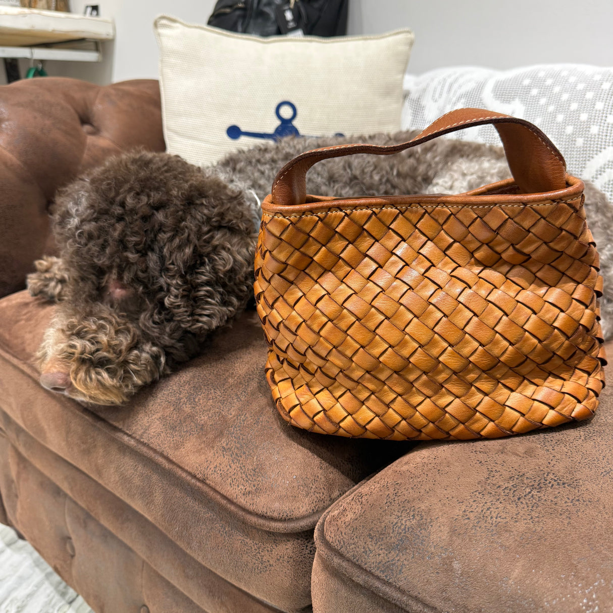 Borsa Mirtilla Small intrecciata Cuoio